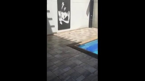 MILF stepmom in sexy pose by pool, mother's day taboo theme