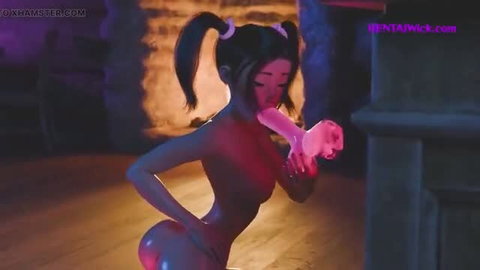 jarrellon as blue-skinned girl sucking dual glowing dildos
