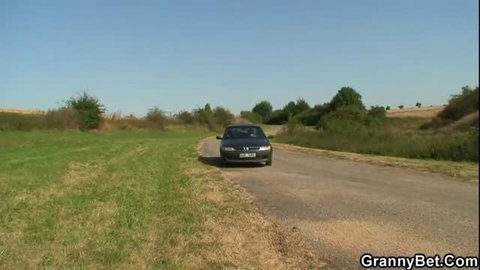 Elderly blonde granny car roadside outdoor sex encounter
