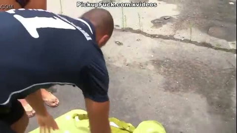 Pigtailed girl fucked outdoors on the street