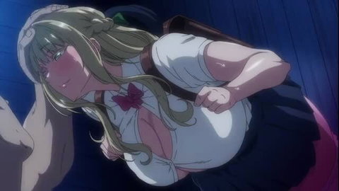Blonde anime schoolgirl in uniform getting groped, flushed face