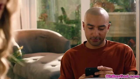 Codi Vore stepmom watches over bald man checking his phone