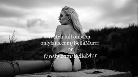 Blonde with glasses topless on beach, OnlyFans promo