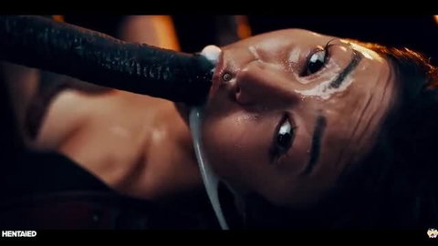 Rae Lil Black gives intense blowjob with massive tentacle and dripping cum