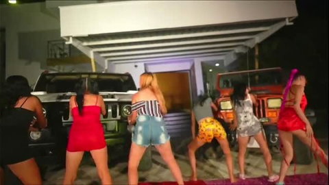 Girls twerking in revealing outfits outside cars at night