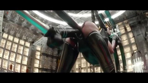 Ballerina in black stockings and green outfit bound and penetrated by machine