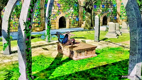 Slim woman penetrated by giant perverted butterfly in fantasy scene