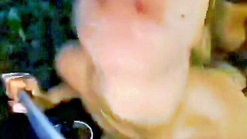 Annette Schwarz deepthroating metal bar with messy cum on face