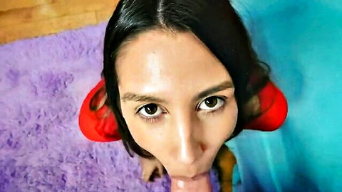 Cute stepsis teases with POV blowjob face, big ass brother fantasy cumshot