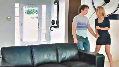 Blonde MILF in short black dress lures teen guy for big ass anal bang