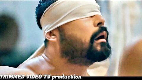 Blindfolded bearded man in ecstasy, shirtless from Kahalili Scene 01