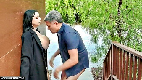 Payton Preslee busty brunette outdoor sex against wall