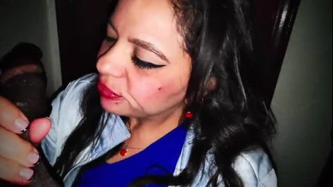 Thick black cock in red lips closeup sloppy blowjob