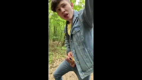 Hot Boy Light Dante jerking big dick outdoors in woods