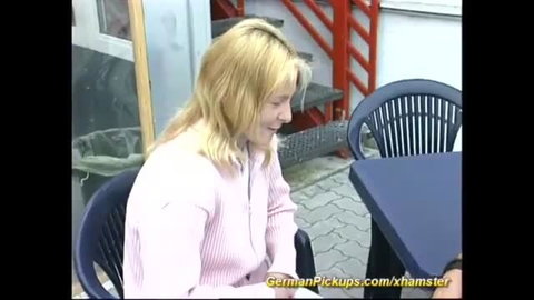 Blonde German teen in pink top picked up for outdoor sex