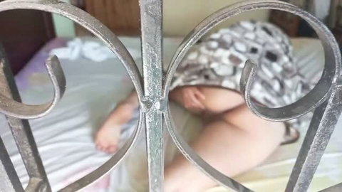 Neighbor flashes pussy at stranger through bars for home sex