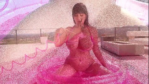 Aleksa Mink in pink bikini covered in glitter during first anal scene