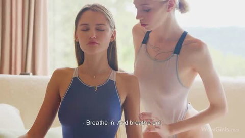 Molly Devon and Sonya Blaze in sheer bodysuits, sensual breathing guidance