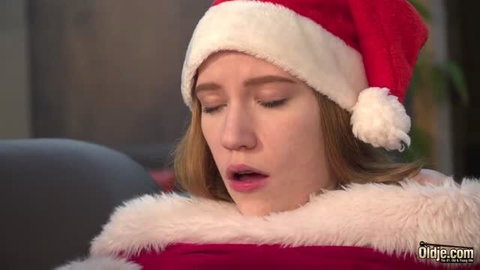 Maya Sinn in Santa hat and red lingerie, OldYoung group scene
