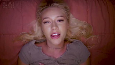 Skyler Storm blonde teen looking up in POV, mouth open, ready for daddy