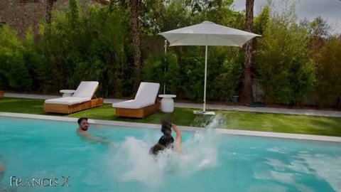 Silvia Dellai in outdoor pool gangbang with multiple guys