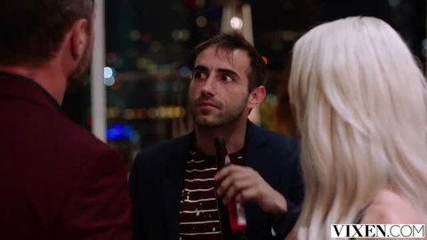 Elsa Jean blonde in evening scene with two men at night