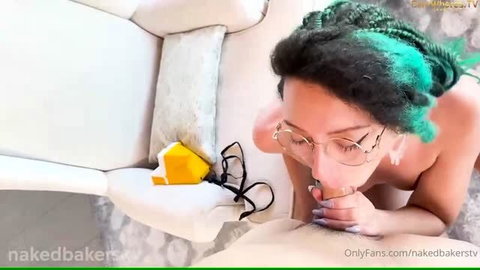 Allie giving blowjob in first orgy video from NakedBakers