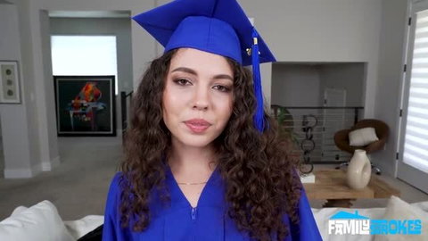 Satine Summers in graduation cap and gown, horny post-ceremony tease