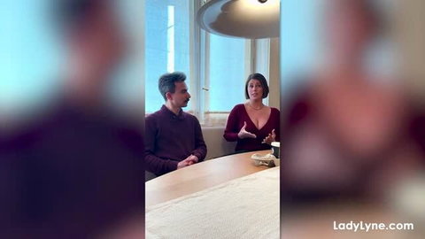 Lady Lyne in red dress on tinder date with Mr Karmann