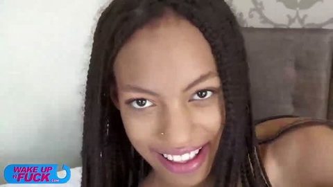 Dhalia Janeiro smiling in selfie for WakeUpNFuck adult video