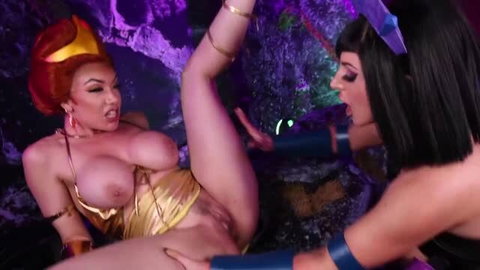 Angela White and Little Puck in He-Man Evil-Lyn vs Teela lesbian parody