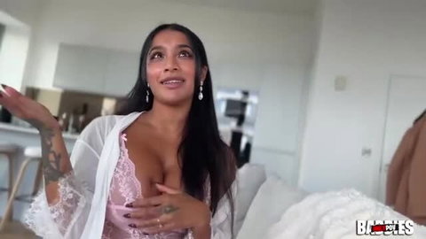 Yasmina Khan in pink lace lingerie for BBC POV scene