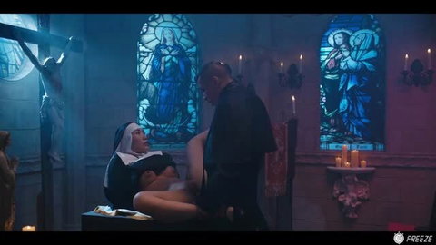 Nun uniform fetish sex scene in church with Sofia Lee and Steve Q