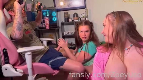 ZoeyUso and MaddieBubz in pink gaming chairs teasing No Nut November foursome
