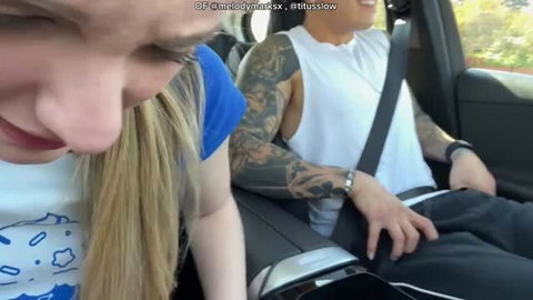 Melody Marks blonde giving oral in car with tattooed boyfriend