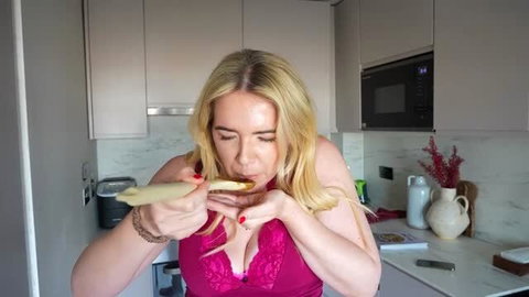 AnnaScotX in pink lingerie licking food in Sinner Taboo Roleplay Stepmom
