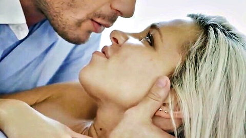 Kacey Jordan blonde teen in intimate neck kiss, topless amateur scene