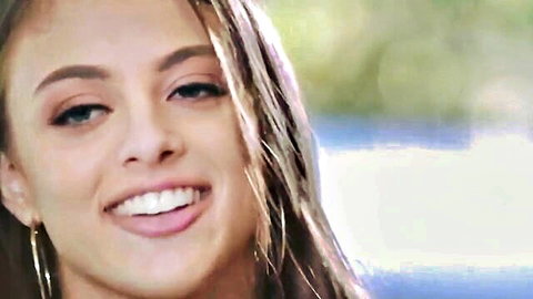 Smiling American brunette with long hair in outdoor stress relief scene