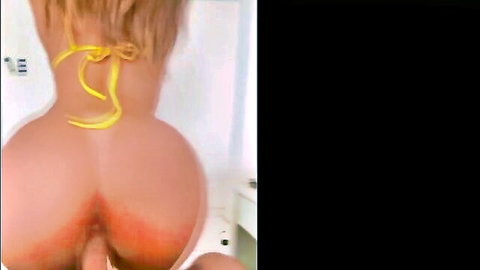 Brazilian teen model in yellow thong, big ass pose