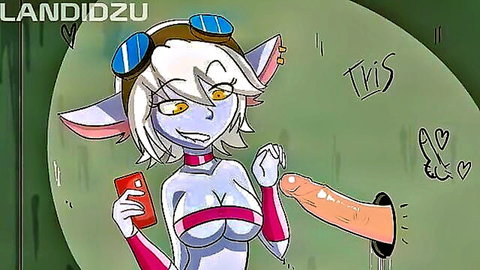 2D Hentai Yordle Girl in Gloryhole Anal Scene with Exposed Cock