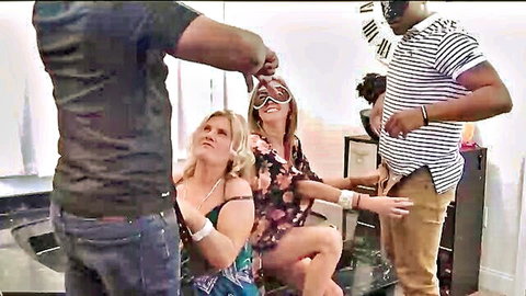 Interracial foursome thumbnail with busty blonde and brunette teens with black men