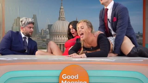 Kayla Wild and Georgie Maria in explicit foursome on news desk