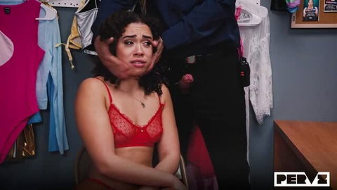 Willow Ryder scared in red lingerie with mall cop, Team Skeet