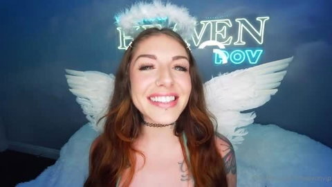 Brenna McKenna OnlyFans angel cosplay thumbnail with white wings and halo