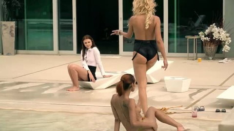 Russian Pool Party girls in wet swimsuits and topless at luxury villa