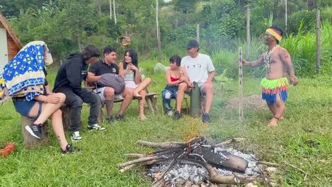 Outdoor sex with young latina models and indigenous performer in jungle
