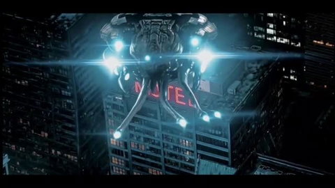 Kendra Sunderland in alien sci-fi encounter above hotel at night