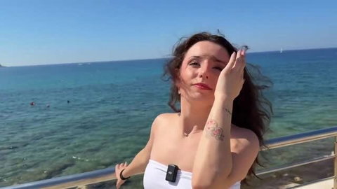 Khaly 25yo French babe in white bikini by the sea