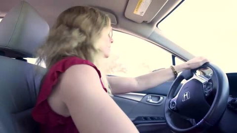 Cory Chase in red dress driving car, Taboo Heat step mom scene