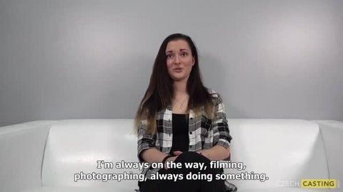Petra long hair plaid shirt black top Czech Casting audition